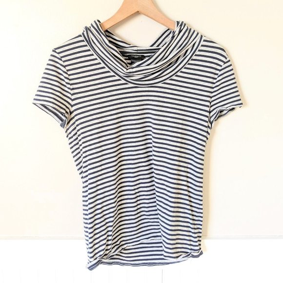 Ann Taylor Gray & Navy Striped Cowl Neck Tee M - Picture 1 of 6